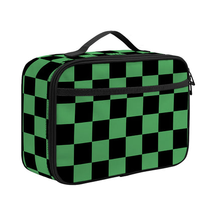Green And Black Checkered Pattern Print Portable Lunch Bag