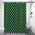 Green And Black Checkered Pattern Print Premium Shower Curtain