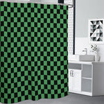 Green And Black Checkered Pattern Print Premium Shower Curtain