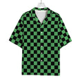 Green And Black Checkered Pattern Print Rayon Hawaiian Shirt