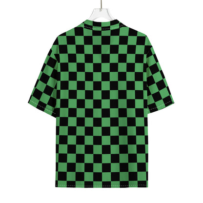 Green And Black Checkered Pattern Print Rayon Hawaiian Shirt