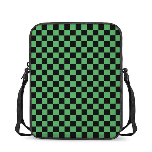 Green And Black Checkered Pattern Print Rectangular Crossbody Bag