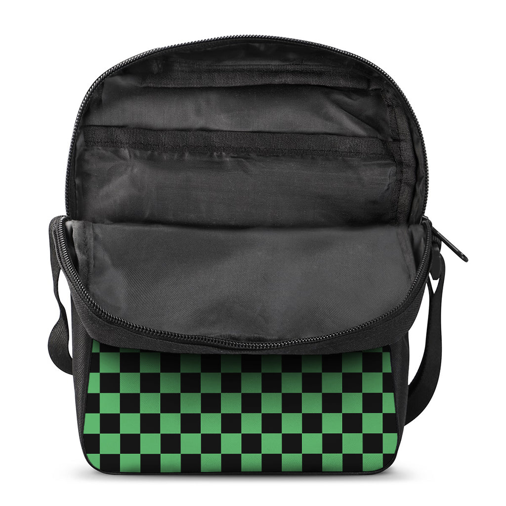 Green And Black Checkered Pattern Print Rectangular Crossbody Bag