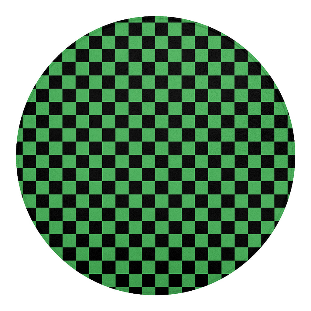 Green And Black Checkered Pattern Print Round Blanket