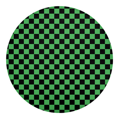 Green And Black Checkered Pattern Print Round Blanket
