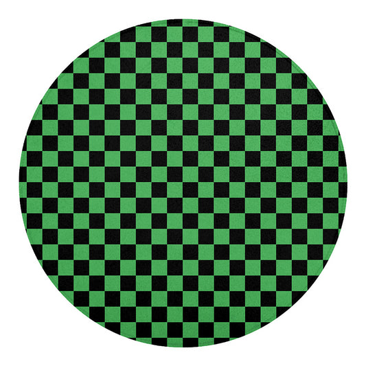 Green And Black Checkered Pattern Print Round Blanket