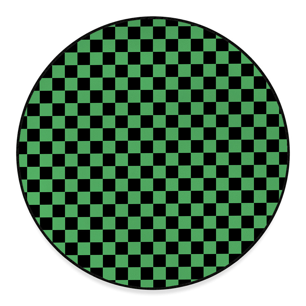 Green And Black Checkered Pattern Print Round Floor Mat