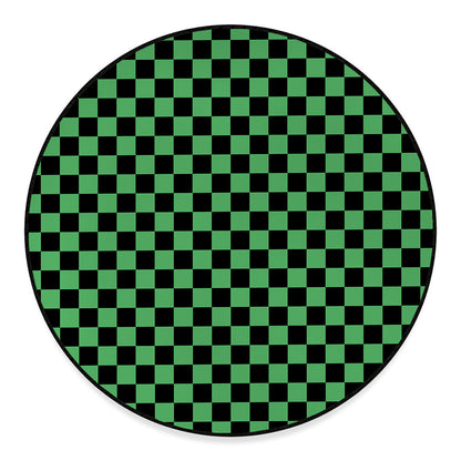 Green And Black Checkered Pattern Print Round Floor Mat