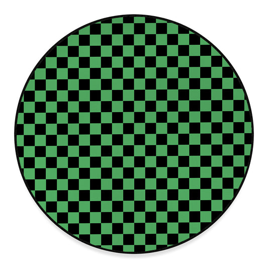 Green And Black Checkered Pattern Print Round Floor Mat
