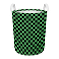 Green And Black Checkered Pattern Print Round Laundry Basket