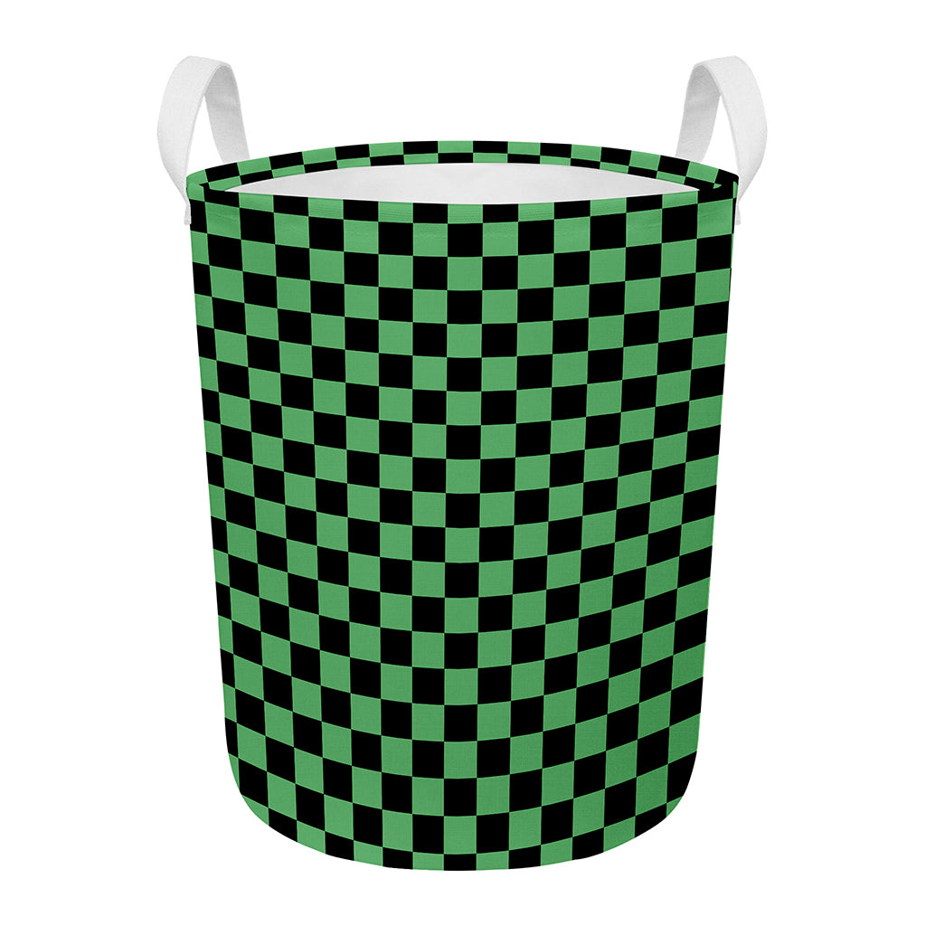 Green And Black Checkered Pattern Print Round Laundry Basket