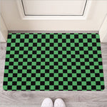 Green And Black Checkered Pattern Print Rubber Doormat