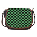Green And Black Checkered Pattern Print Saddle Bag