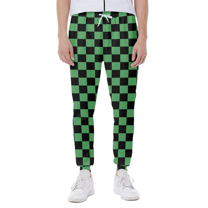 Green And Black Checkered Pattern Print Scuba Joggers