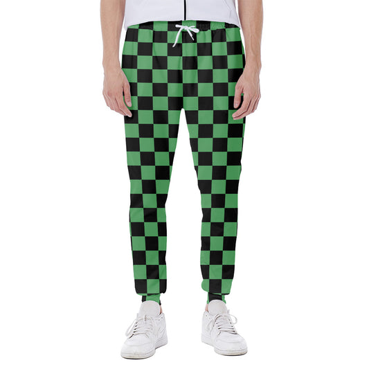 Green And Black Checkered Pattern Print Scuba Joggers