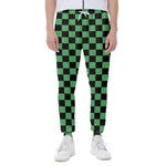Green And Black Checkered Pattern Print Scuba Joggers