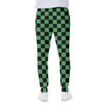 Green And Black Checkered Pattern Print Scuba Joggers
