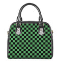 Green And Black Checkered Pattern Print Shoulder Handbag