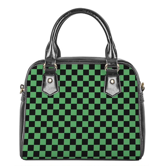 Green And Black Checkered Pattern Print Shoulder Handbag