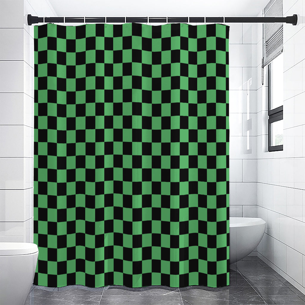 Green And Black Checkered Pattern Print Shower Curtain