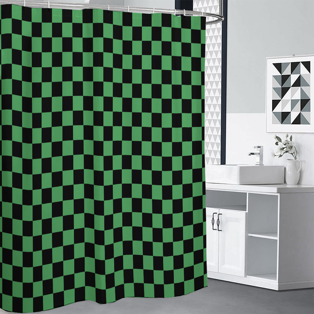 Green And Black Checkered Pattern Print Shower Curtain