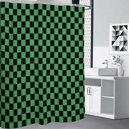 Green And Black Checkered Pattern Print Shower Curtain
