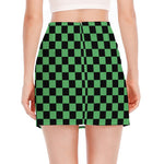Green And Black Checkered Pattern Print Side Slit Mini Skirt