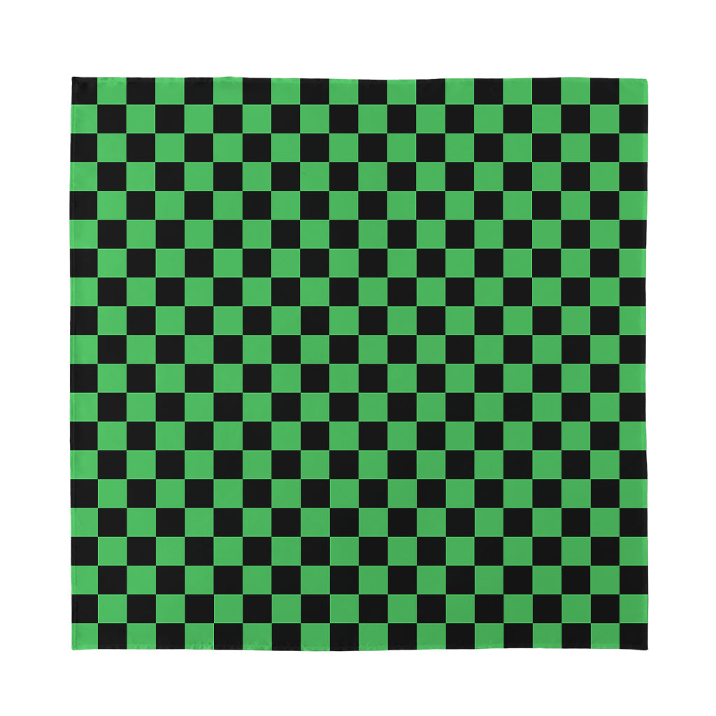 Green And Black Checkered Pattern Print Silk Bandana