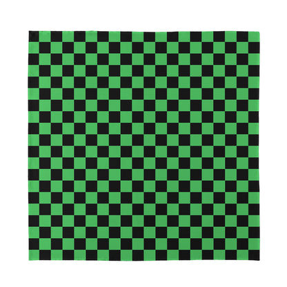 Green And Black Checkered Pattern Print Silk Bandana