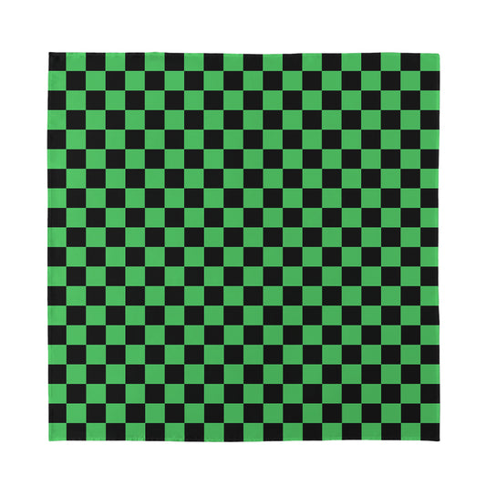 Green And Black Checkered Pattern Print Silk Bandana