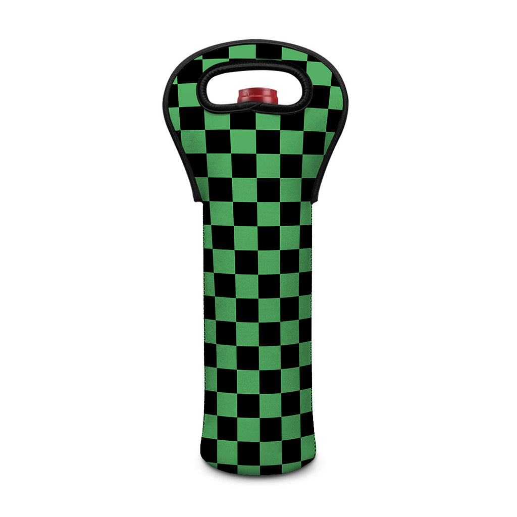 Green And Black Checkered Pattern Print Single Neoprene Wine Tote