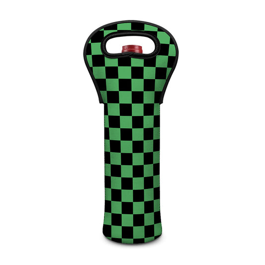 Green And Black Checkered Pattern Print Single Neoprene Wine Tote