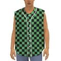 Green And Black Checkered Pattern Print Sleeveless Baseball Jersey