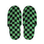 Green And Black Checkered Pattern Print Slippers