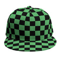 Green And Black Checkered Pattern Print Snapback Cap
