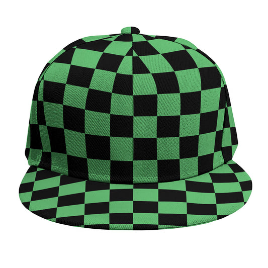 Green And Black Checkered Pattern Print Snapback Cap