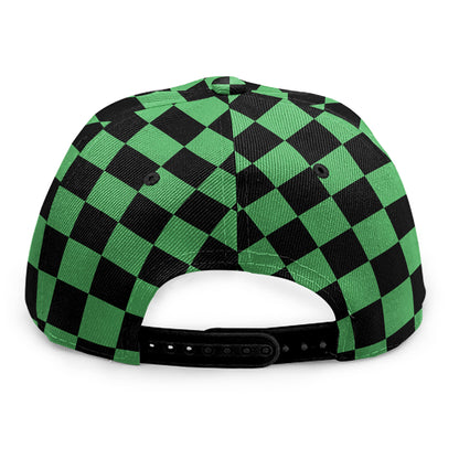 Green And Black Checkered Pattern Print Snapback Cap