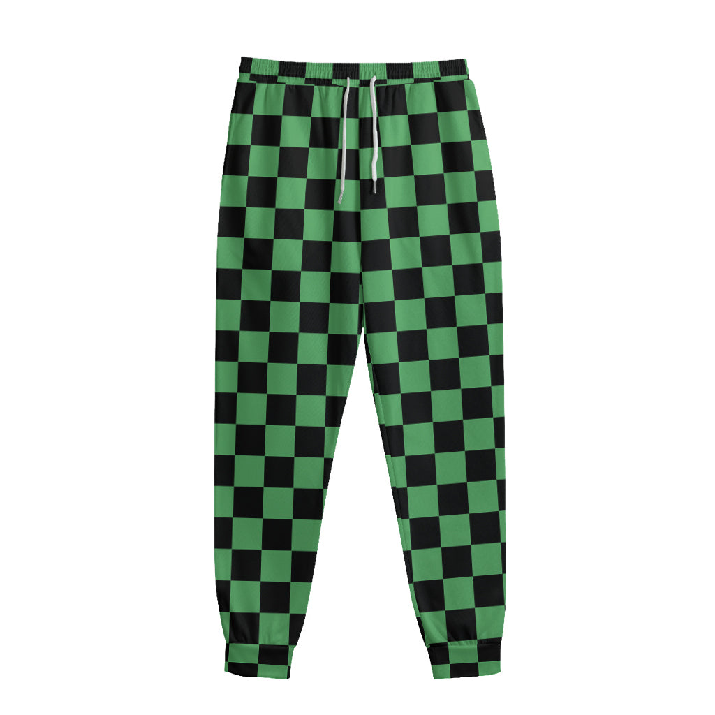 Green And Black Checkered Pattern Print Sweatpants