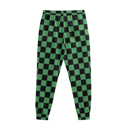 Green And Black Checkered Pattern Print Sweatpants