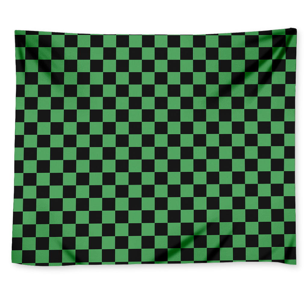 Green And Black Checkered Pattern Print Tapestry
