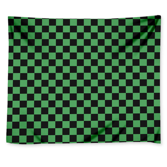 Green And Black Checkered Pattern Print Tapestry