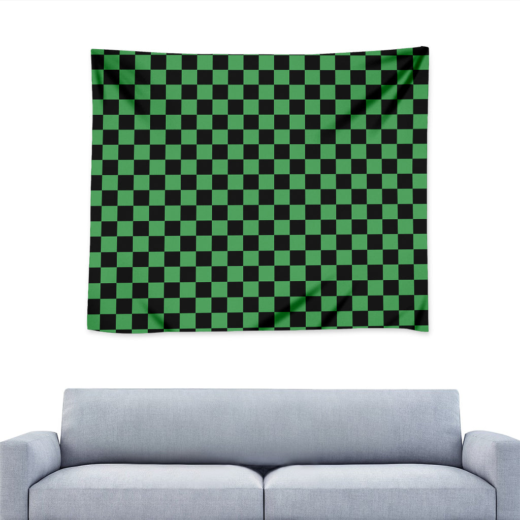 Green And Black Checkered Pattern Print Tapestry