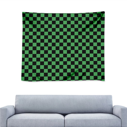 Green And Black Checkered Pattern Print Tapestry