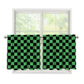 Green And Black Checkered Pattern Print Tier Curtains