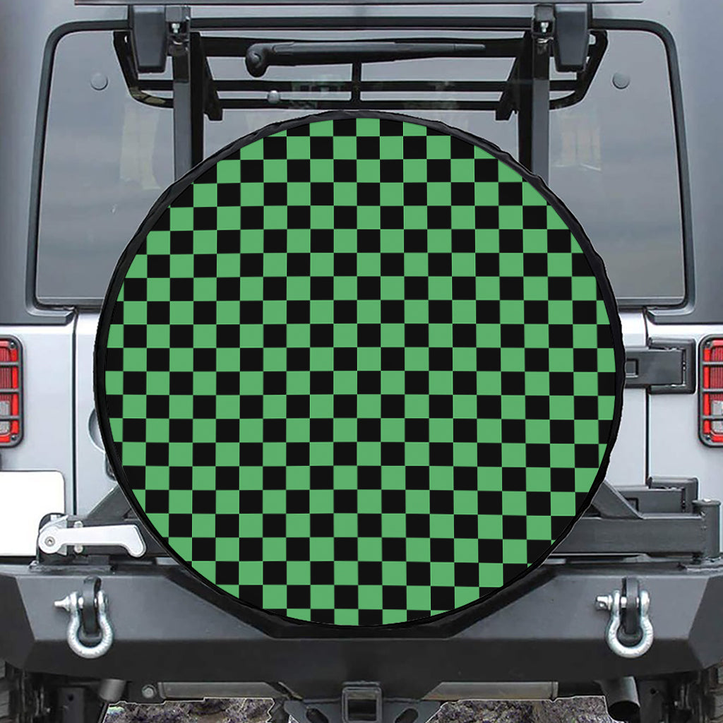 Green And Black Checkered Pattern Print Tire Cover