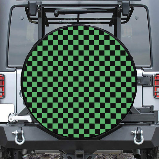 Green And Black Checkered Pattern Print Tire Cover