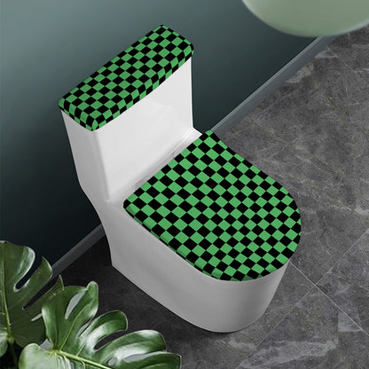 Green And Black Checkered Pattern Print Toilet Lid And Tank Cover Set