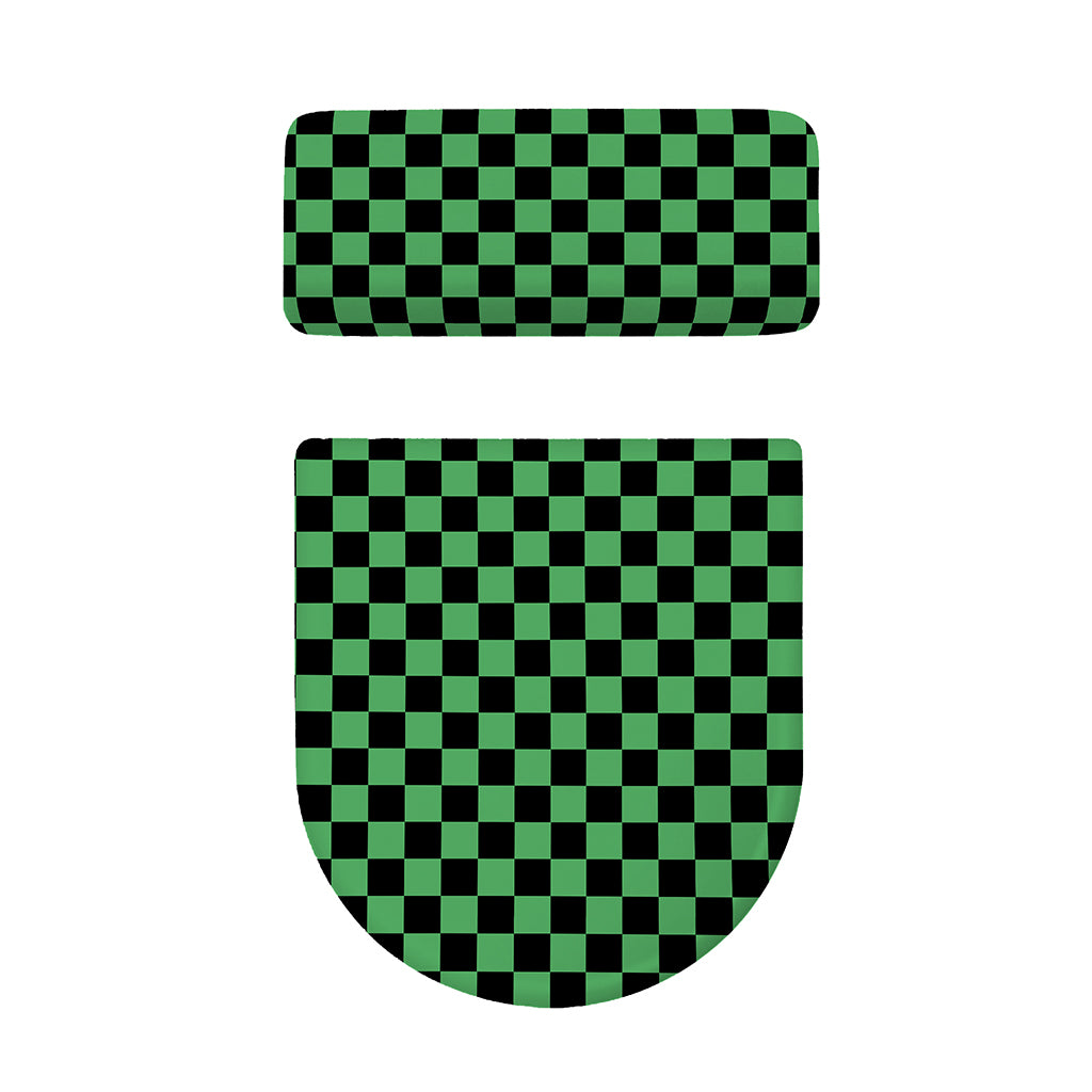 Green And Black Checkered Pattern Print Toilet Lid And Tank Cover Set
