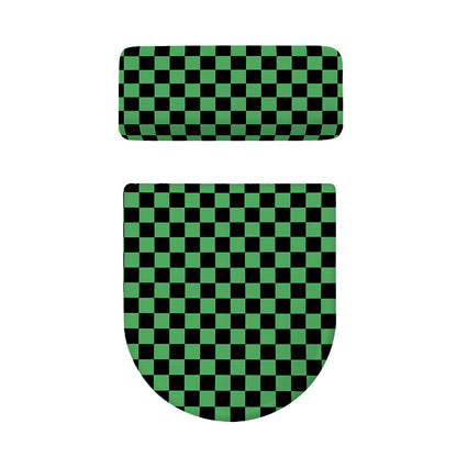 Green And Black Checkered Pattern Print Toilet Lid And Tank Cover Set