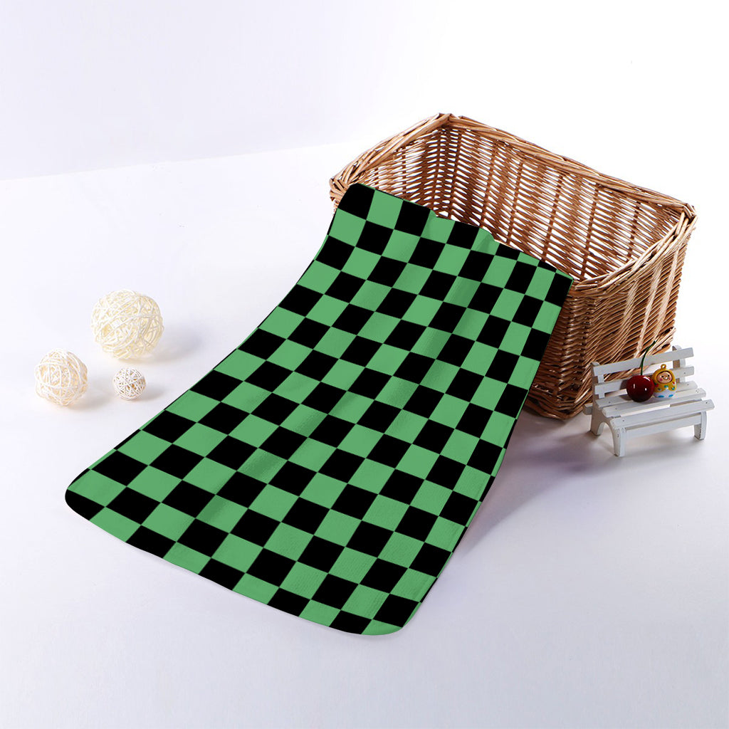 Green And Black Checkered Pattern Print Towel
